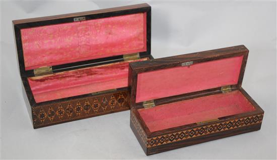 A Victorian rectangular Tunbridgeware glove box, largest 9.5in.